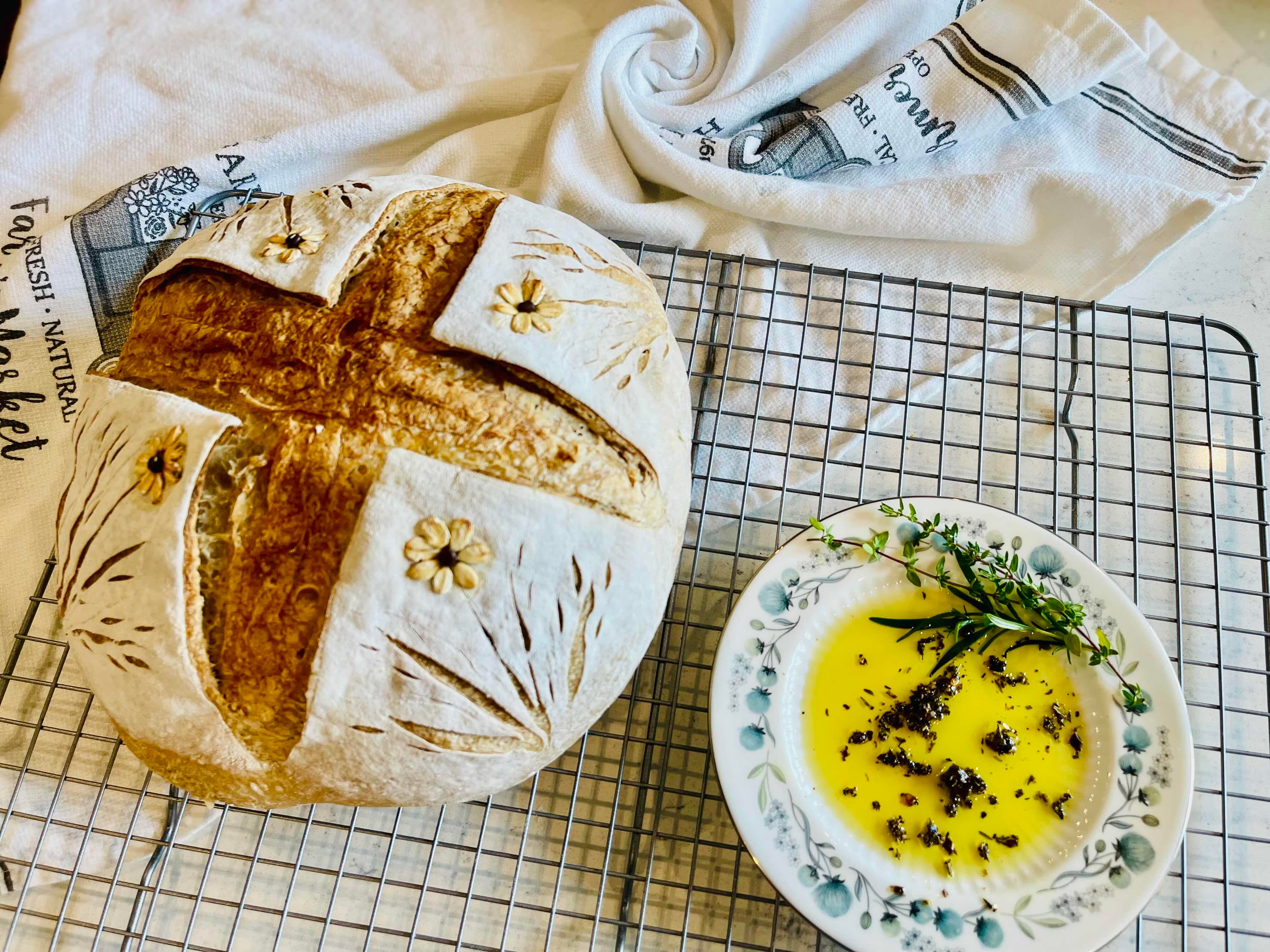 Artisan baker working with sourdough